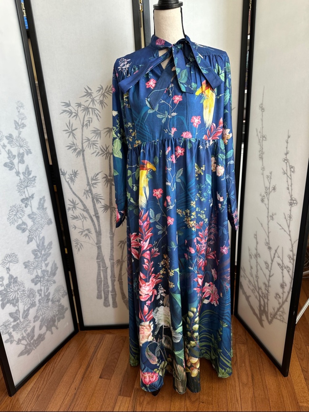 Navy Floral Tie-Bow Maxi Dress